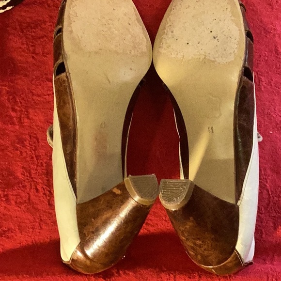 Giraudon New York Two-Tone Leather Peep-Toe Heels; Vintage Inspired EU 41 US 10 - Picture 6 of 7